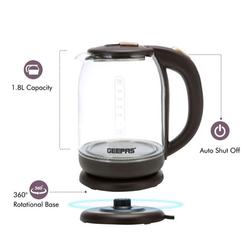 GEEPAS 1.8 LTRS ELECTRIC GLASS KETTLE